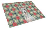 American Hairless Terrier Christmas PoinsettIas Glass Cutting Board Decorative Tempered Glass Kitchen Cutting and Serving Board Large Size Chopping Bo