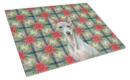 American Hairless Terrier Christmas PoinsettIas Glass Cutting Board Decorative Tempered Glass Kitchen Cutting and Serving Board Large Size Chopping Bo