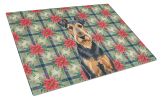 Airedale Terrier Christmas PoinsettIas Glass Cutting Board Decorative Tempered Glass Kitchen Cutting and Serving Board Large Size Chopping Board