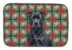 Black American Staffordshire Terrier Christmas PoinsettIas Dish Drying Mat Absorbent Dish Drying Mat Pad for Kitchen Counter Dish Drainer Mat for Coun