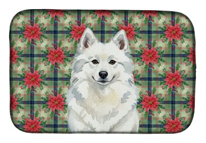 American Eskimo Christmas PoinsettIas Dish Drying Mat Absorbent Dish Drying Mat Pad for Kitchen Counter Dish Drainer Mat for Countertop, 14 x 21"