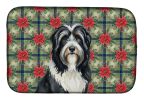 Black Bearded Collie Christmas PoinsettIas Dish Drying Mat Absorbent Dish Drying Mat Pad for Kitchen Counter Dish Drainer Mat for Countertop, 14 x 21"