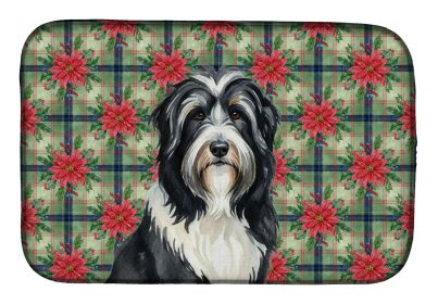 Black Bearded Collie Christmas PoinsettIas Dish Drying Mat Absorbent Dish Drying Mat Pad for Kitchen Counter Dish Drainer Mat for Countertop, 14 x 21"