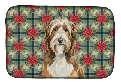 Brown Bearded Collie Christmas PoinsettIas Dish Drying Mat Absorbent Dish Drying Mat Pad for Kitchen Counter Dish Drainer Mat for Countertop, 14 x 21"