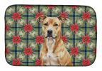 Fawn American Staffordshire Terrier Christmas PoinsettIas Dish Drying Mat Absorbent Dish Drying Mat Pad for Kitchen Counter Dish Drainer Mat for Count