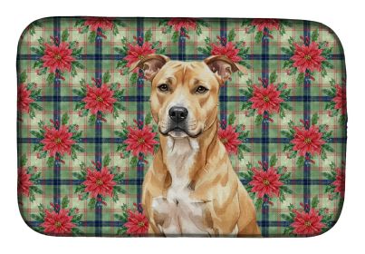 Fawn American Staffordshire Terrier Christmas PoinsettIas Dish Drying Mat Absorbent Dish Drying Mat Pad for Kitchen Counter Dish Drainer Mat for Count