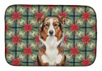 Red Merle Australian Shepherd Christmas PoinsettIas Dish Drying Mat Absorbent Dish Drying Mat Pad for Kitchen Counter Dish Drainer Mat for Countertop