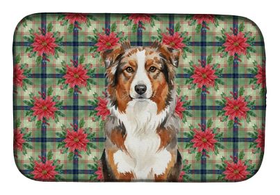 Red Merle Australian Shepherd Christmas PoinsettIas Dish Drying Mat Absorbent Dish Drying Mat Pad for Kitchen Counter Dish Drainer Mat for Countertop