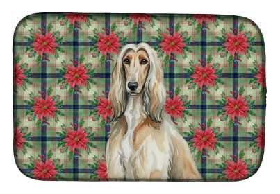 Afghan Hound Christmas PoinsettIas Dish Drying Mat Absorbent Dish Drying Mat Pad for Kitchen Counter Dish Drainer Mat for Countertop, 14 x 21"