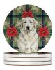 White Great Pyrenees Christmas PoinsettIas Large Sandstone Coasters Pack of 4 Absorbent Round Coasters Decor Gifts for Men or Women, 4 in, Multicolor