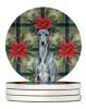 Blue Brindle Greyhound Christmas PoinsettIas Large Sandstone Coasters Pack of 4 Absorbent Round Coasters Decor Gifts for Men or Women, 4 in