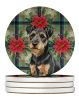 Black and Tan Lakeland Terrier Christmas PoinsettIas Large Sandstone Coasters Pack of 4 Absorbent Round Coasters Decor Gifts for Men or Women, 4 in