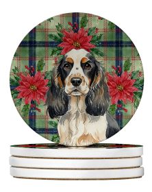 Parti Cocker Spaniel Christmas PoinsettIas Large Sandstone Coasters Pack of 4 Absorbent Round Coasters Decor Gifts for Men or Women, 4 in, Multicolor
