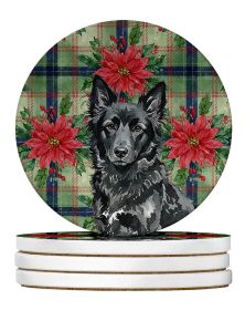 Mudi Christmas PoinsettIas Large Sandstone Coasters Pack of 4 Absorbent Round Coasters Decor Gifts for Men or Women, 4 in, Multicolor