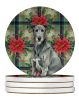 Gray Irish Wolfhound Christmas PoinsettIas Large Sandstone Coasters Pack of 4 Absorbent Round Coasters Decor Gifts for Men or Women, 4 in, Multicolor