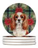 Blenheim English Toy Spaniel Christmas PoinsettIas Large Sandstone Coasters Pack of 4 Absorbent Round Coasters Decor Gifts for Men or Women, 4 in