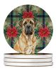 Fawn English Mastiff Christmas PoinsettIas Large Sandstone Coasters Pack of 4 Absorbent Round Coasters Decor Gifts for Men or Women, 4 in, Multicolor