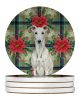 White Greyhound Christmas PoinsettIas Large Sandstone Coasters Pack of 4 Absorbent Round Coasters Decor Gifts for Men or Women, 4 in, Multicolor