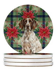 German Shorthaired Pointer Christmas PoinsettIas Large Sandstone Coasters Pack of 4 Absorbent Round Coasters Decor Gifts for Men or Women, 4 in