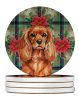 Ruby English Toy Spaniel Christmas PoinsettIas Large Sandstone Coasters Pack of 4 Absorbent Round Coasters Decor Gifts for Men or Women, 4 in