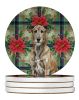 Brindle Irish Wolfhound Christmas PoinsettIas Large Sandstone Coasters Pack of 4 Absorbent Round Coasters Decor Gifts for Men or Women, 4 in