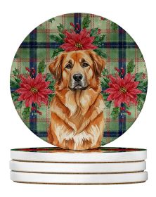 Red Leonberger Christmas PoinsettIas Large Sandstone Coasters Pack of 4 Absorbent Round Coasters Decor Gifts for Men or Women, 4 in, Multicolor