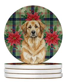 Sandy Leonberger Christmas PoinsettIas Large Sandstone Coasters Pack of 4 Absorbent Round Coasters Decor Gifts for Men or Women, 4 in, Multicolor