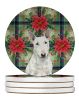White Miniature Bull Terrier Christmas PoinsettIas Large Sandstone Coasters Pack of 4 Absorbent Round Coasters Decor Gifts for Men or Women, 4 in