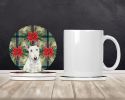 White Miniature Bull Terrier Christmas PoinsettIas Large Sandstone Coasters Pack of 4 Absorbent Round Coasters Decor Gifts for Men or Women, 4 in