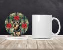 Black and Tan Lakeland Terrier Christmas PoinsettIas Large Sandstone Coasters Pack of 4 Absorbent Round Coasters Decor Gifts for Men or Women, 4 in
