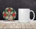 Brindle Irish Wolfhound Christmas PoinsettIas Large Sandstone Coasters Pack of 4 Absorbent Round Coasters Decor Gifts for Men or Women, 4 in