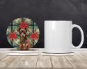 Chocolate and Rust Miniature Pinscher Min Pin Christmas PoinsettIas Large Sandstone Coasters Pack of 4 Absorbent Round Coasters Decor Gifts for Men or