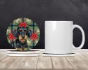 Wirehaired Black and Tan Dachshund Christmas PoinsettIas Large Sandstone Coasters Pack of 4 Absorbent Round Coasters Decor Gifts for Men or Women