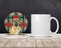 Fawn English Mastiff Christmas PoinsettIas Large Sandstone Coasters Pack of 4 Absorbent Round Coasters Decor Gifts for Men or Women, 4 in, Multicolor