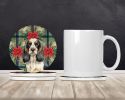 Parti Cocker Spaniel Christmas PoinsettIas Large Sandstone Coasters Pack of 4 Absorbent Round Coasters Decor Gifts for Men or Women, 4 in, Multicolor