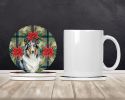 Blue Merle Collie Christmas PoinsettIas Large Sandstone Coasters Pack of 4 Absorbent Round Coasters Decor Gifts for Men or Women, 4 in, Multicolor